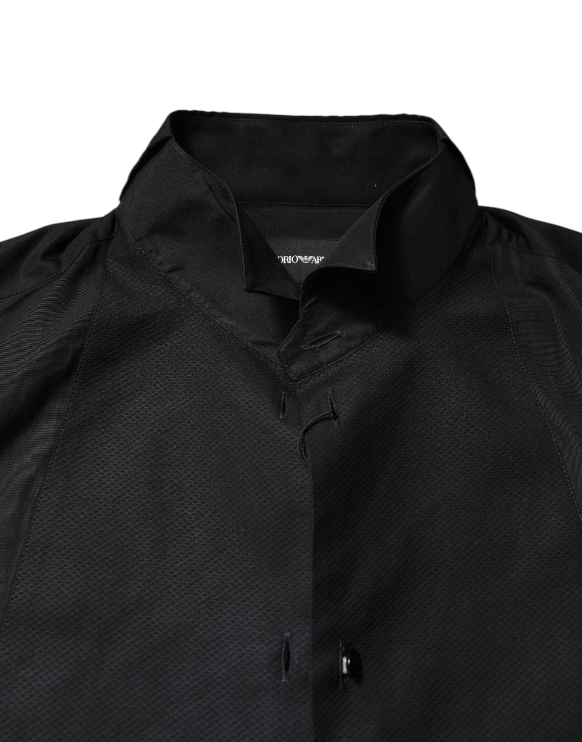 Emporio Armani Black Cotton Long Sleeve Men's Formal Dress Shirt